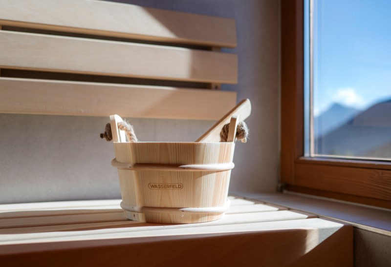 Aufgusseimer in der Sauna im Appartementtyp Mathi